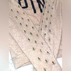 VS PINK Jeweled Embellished Sleeve Logo Sweatshirt Oatmeal
